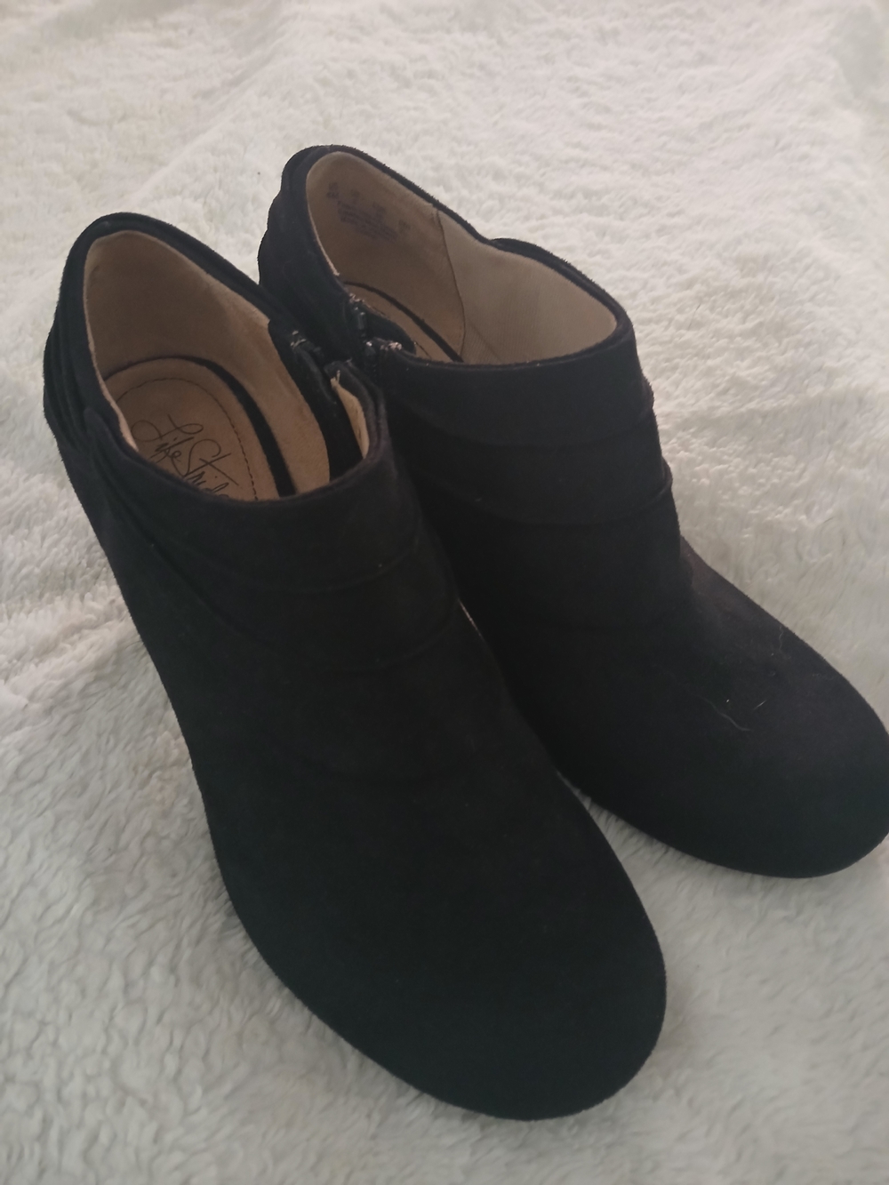 Life Stride Black Suede Ankle Booties with Side Zip